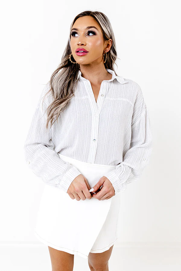 Out Of Line Button Up Top in White - Image 2