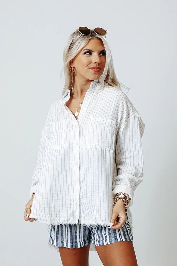 Out Of Line Button Up Top in White - Image 4