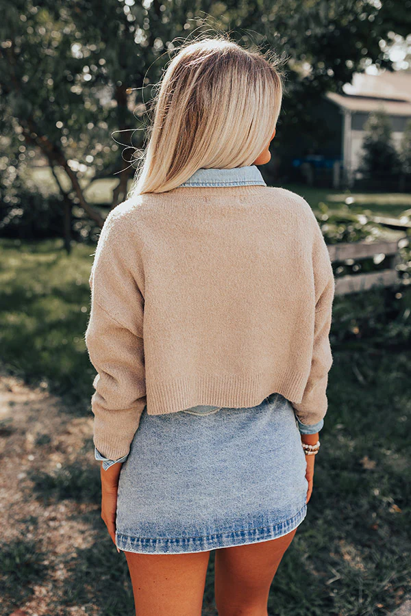 Pair With A Smile Crop Sweater in Warm Taupe - Image 4