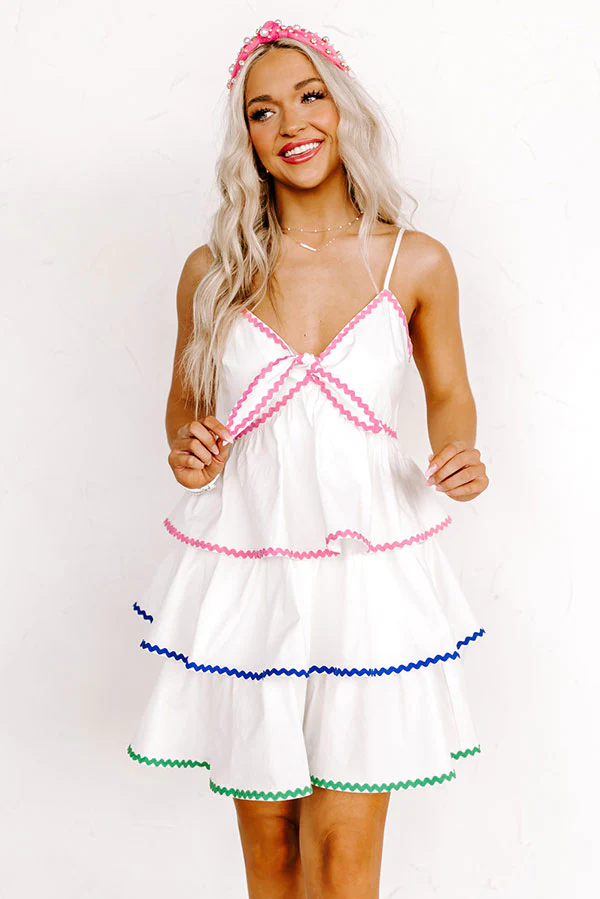 Palm Beach Retreat Tiered Mini Dress In White - Image 2