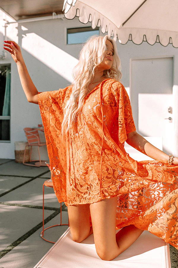 Palms Party Lace Tunic In Tangerine - Image 4
