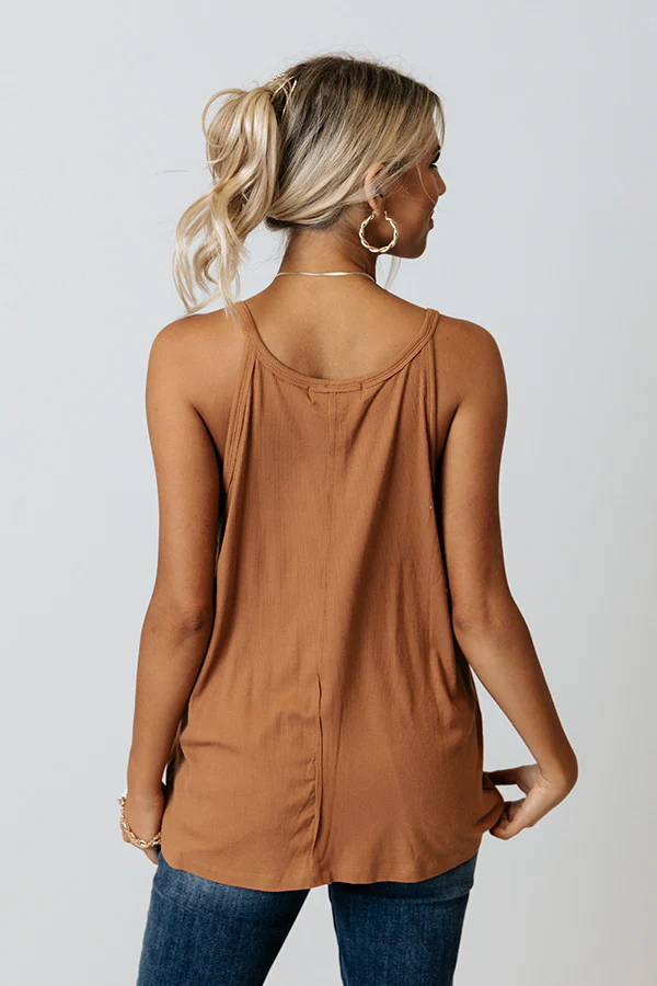 Party Perfection Ribbed Henley Tank In Light Chocolate - Image 5