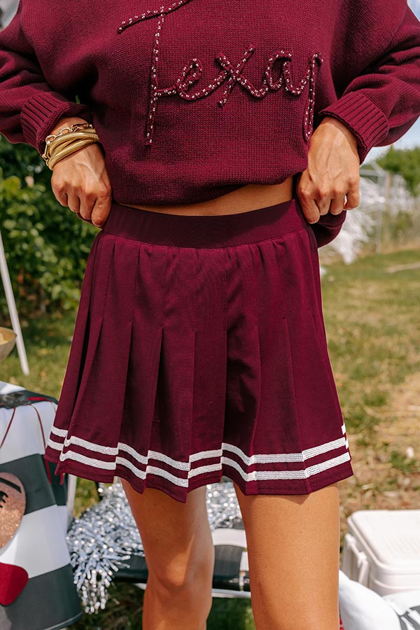 Pep Squad High Waist Pleated Skort in Maroon - Image 3