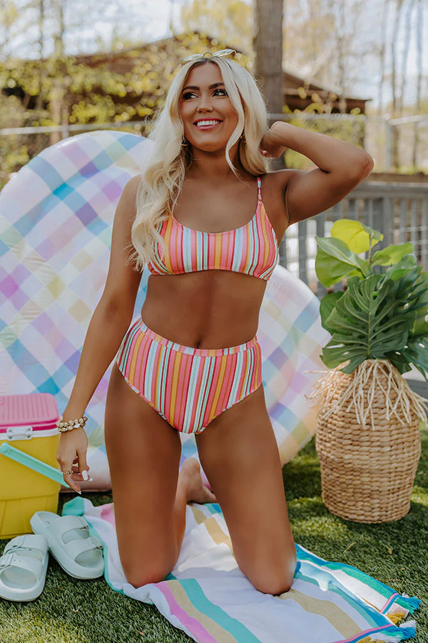 Pina Colada Please High Waist Stripe Bikini Bottom - Image 3