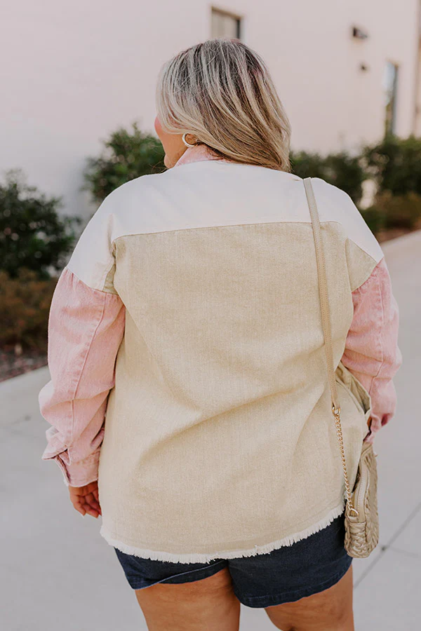 Plain And Simple Denim Jacket in Beige Curves - Image 4
