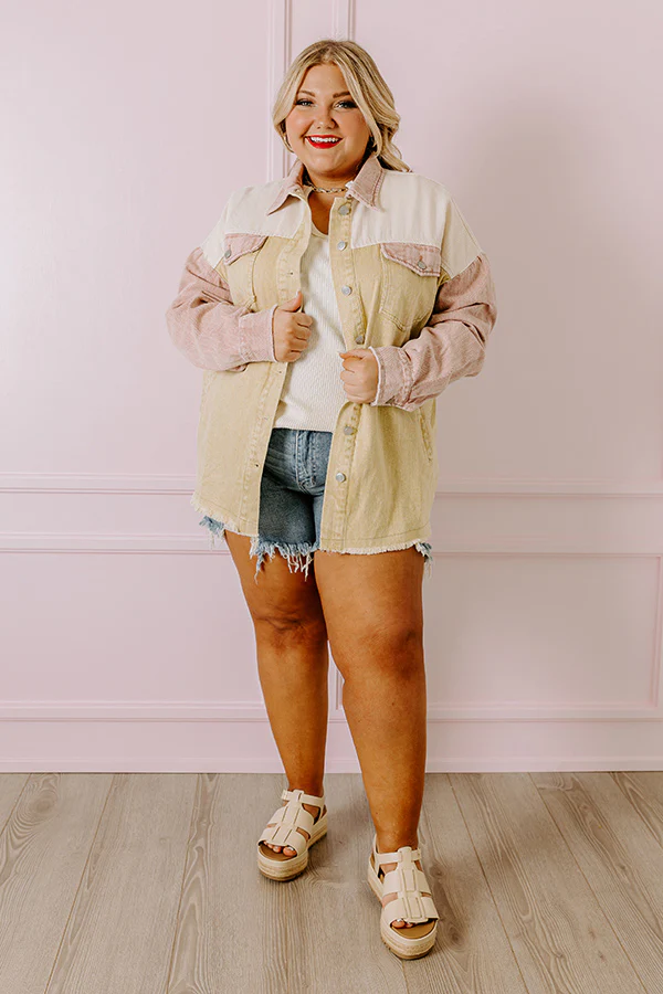 Plain And Simple Denim Jacket in Beige Curves - Image 6