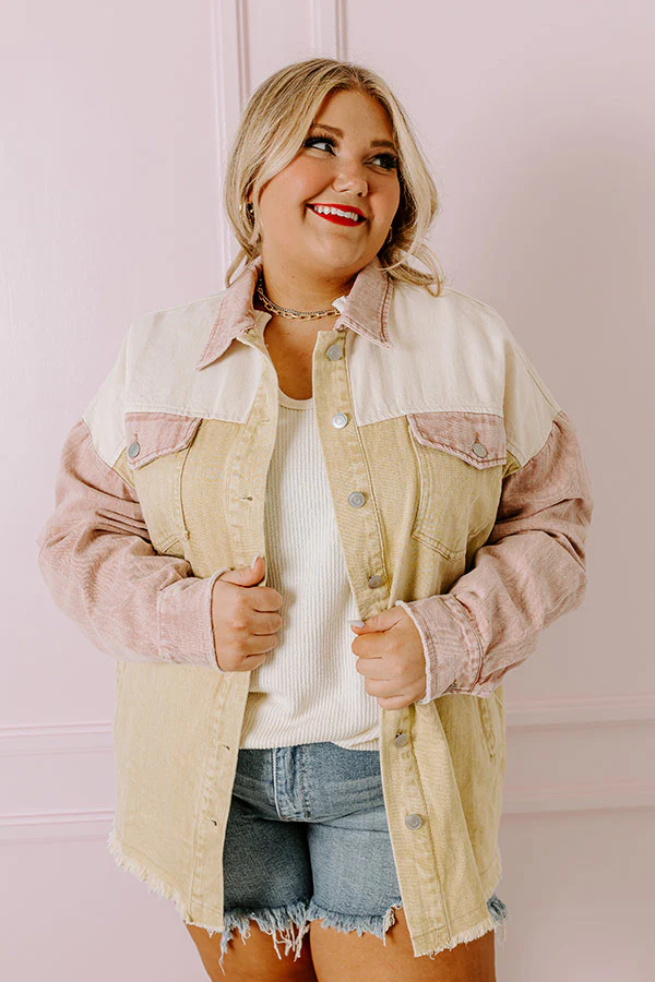 Plain And Simple Denim Jacket in Beige Curves - Image 7