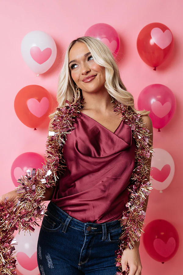 Play To Win Satin Bodysuit In Wine - Image 2