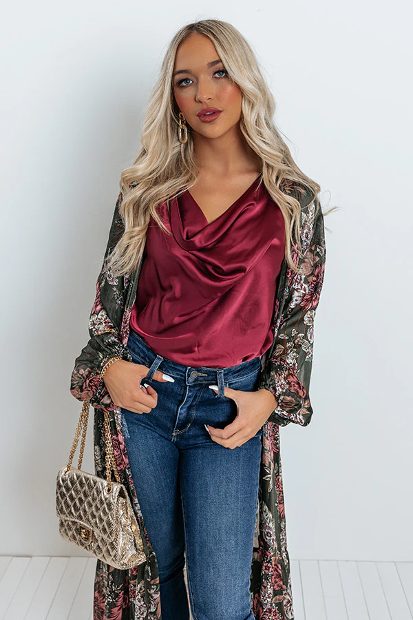 Play To Win Satin Bodysuit In Wine - Image 3