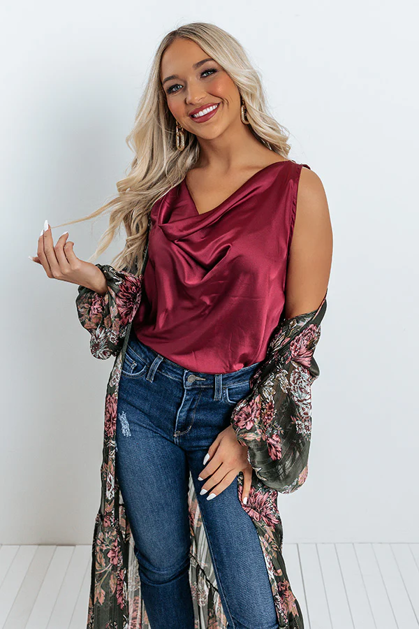 Play To Win Satin Bodysuit In Wine - Image 4