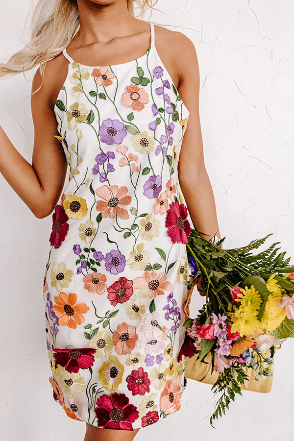 Poised For Romance Embroidered Mini Dress In White - Image 2