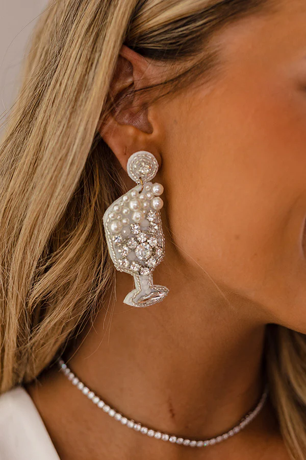 Pop The Bubbly Beaded Earrings In Silver - Image 4