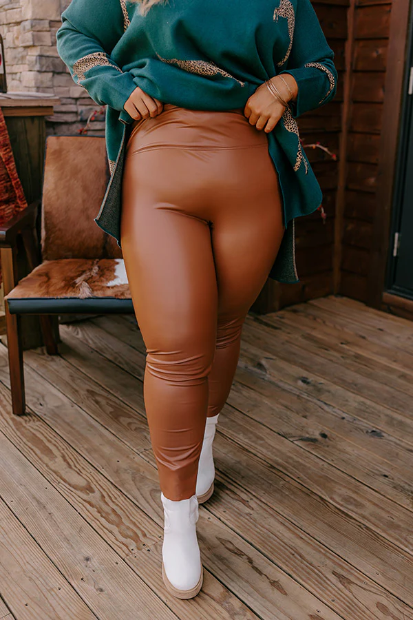 Popular Phrase High Waist Faux Leather Legging in Camel Curves - Image 5