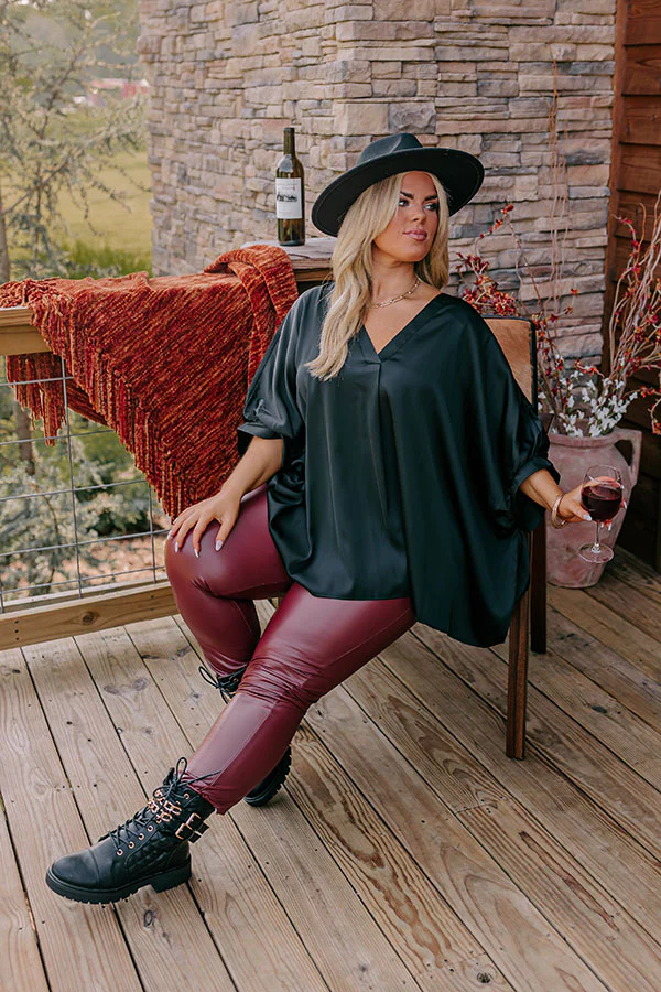 Popular Phrase High Waist Faux Leather Legging in Wine Curves - Image 4