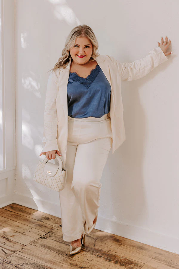 Pouring Merlot Satin Blazer In Cream Curves - Image 2