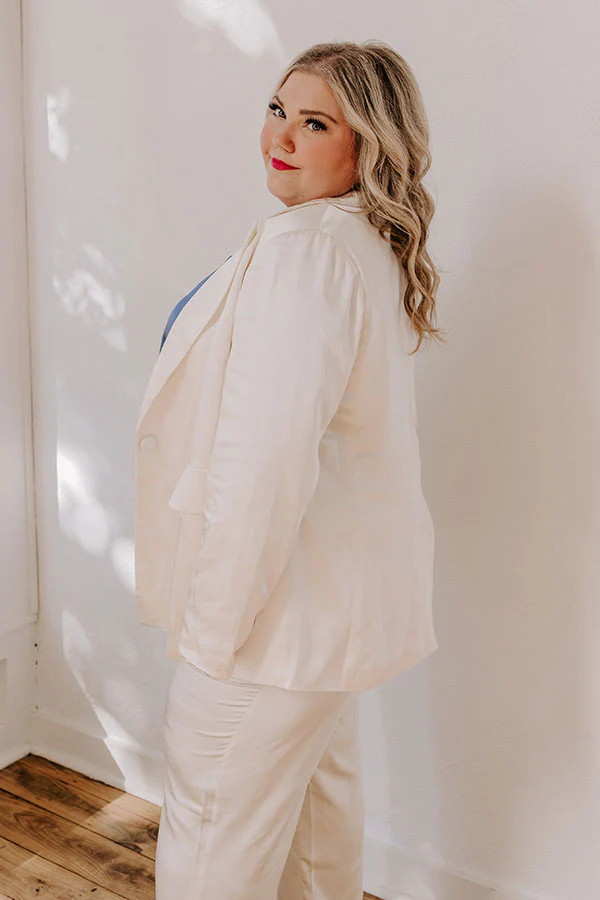 Pouring Merlot Satin Blazer In Cream Curves - Image 3