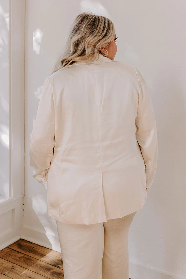 Pouring Merlot Satin Blazer In Cream Curves - Image 4