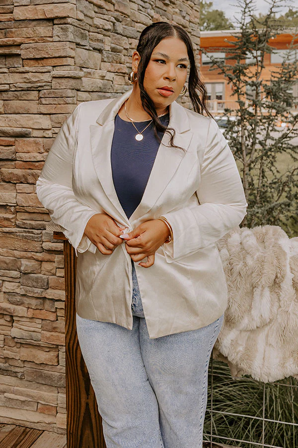 Pouring Merlot Satin Blazer In Cream Curves - Image 6
