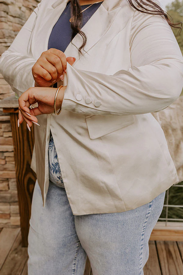 Pouring Merlot Satin Blazer In Cream Curves - Image 7