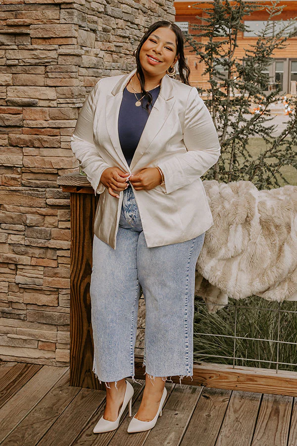 Pouring Merlot Satin Blazer In Cream Curves - Image 9