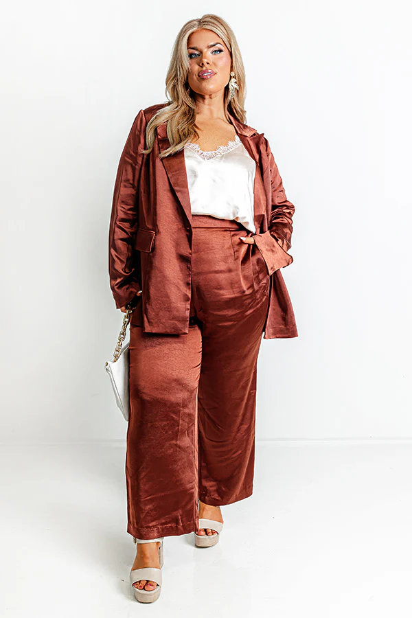 Pouring Merlot Satin Blazer In Dark Rust Curves - Image 2