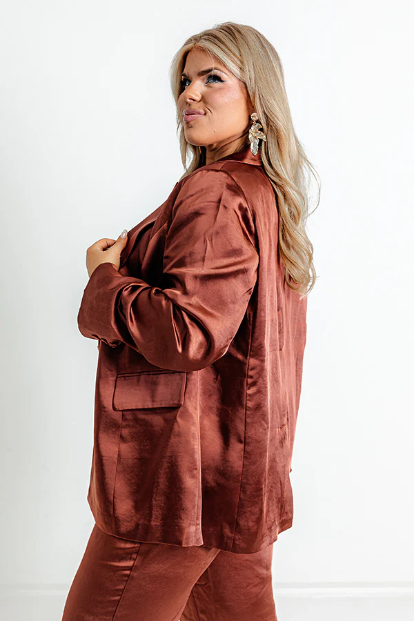 Pouring Merlot Satin Blazer In Dark Rust Curves - Image 3