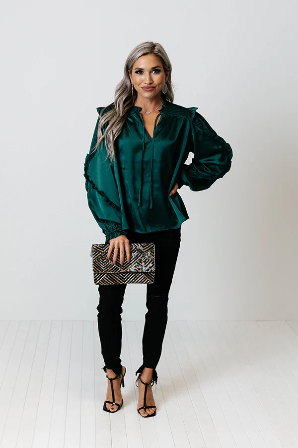 Prosecco And Poise Satin Top In Hunter Green - Image 2