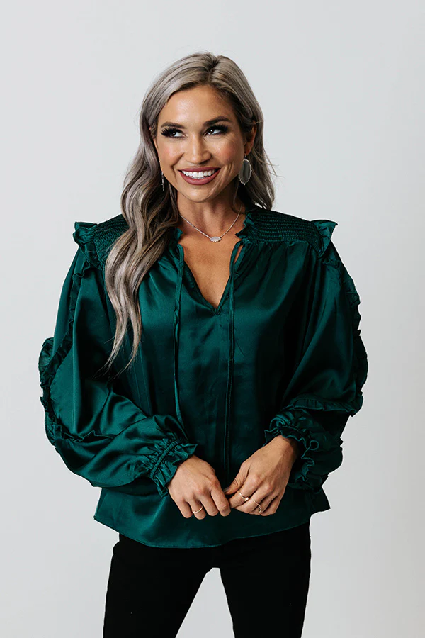 Prosecco And Poise Satin Top In Hunter Green - Image 3