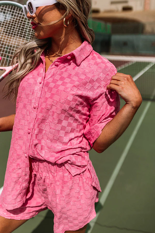 Pulling It Together Terry Cloth Button Up In Pink - Image 5