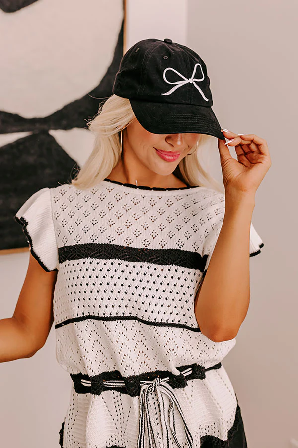 Put A Bow On It Embroidered Baseball Cap in Black