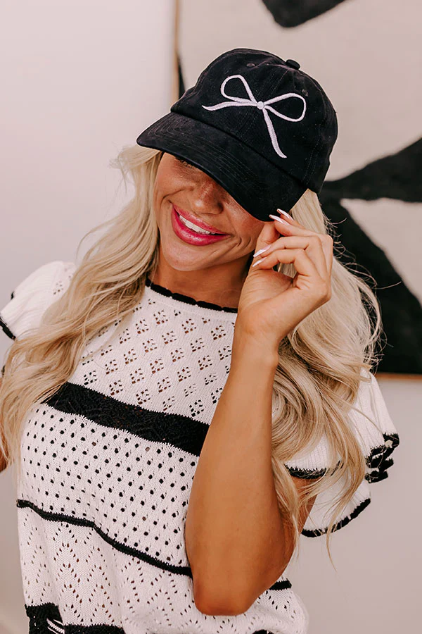 Put A Bow On It Embroidered Baseball Cap in Black - Image 3