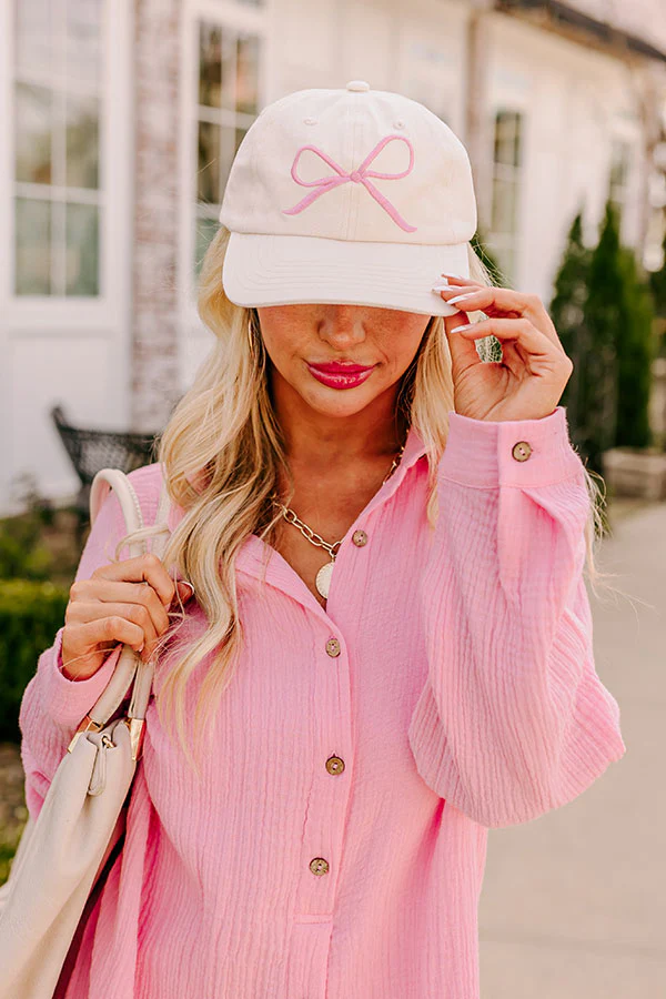 Put A Bow On It Embroidered Baseball Cap in Cream