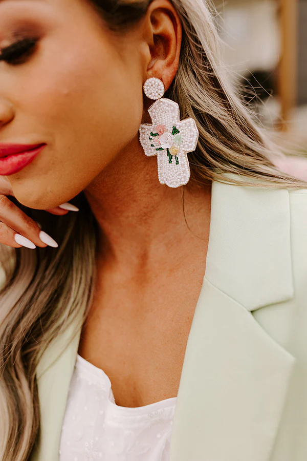 Radiant Blessings Beaded Earrings In White - Image 2