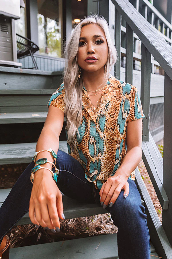 Radiant Reveal Snake Print Button Up Top - Image 5
