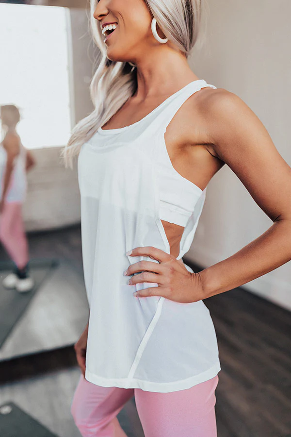 Raise The Barre Mesh Tank With Built In Sports Bra in White - Image 4