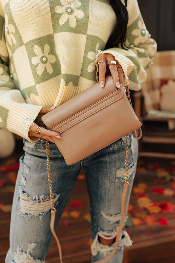 Ready To Romance Faux Leather Clutch In Warm Taupe - Image 4
