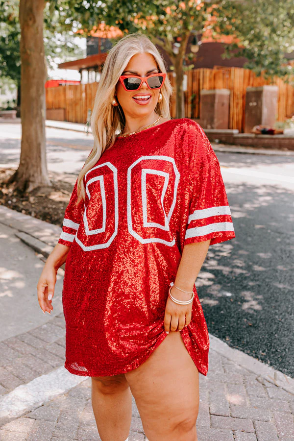 Ready To Shimmer Sequin Mini Dress in Red Curves - Image 2
