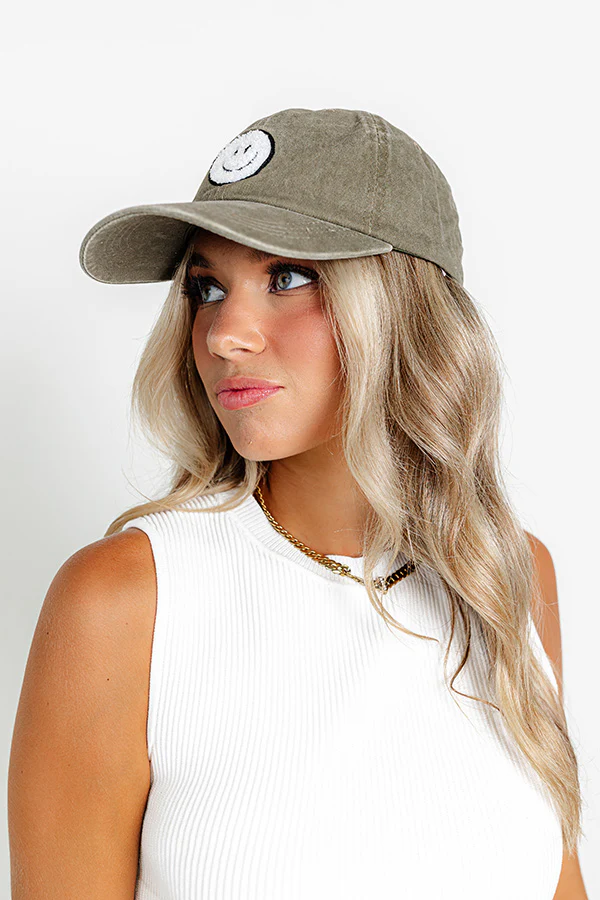 Remember To Smile Vintage Wash Baseball Cap in Sage - Image 2