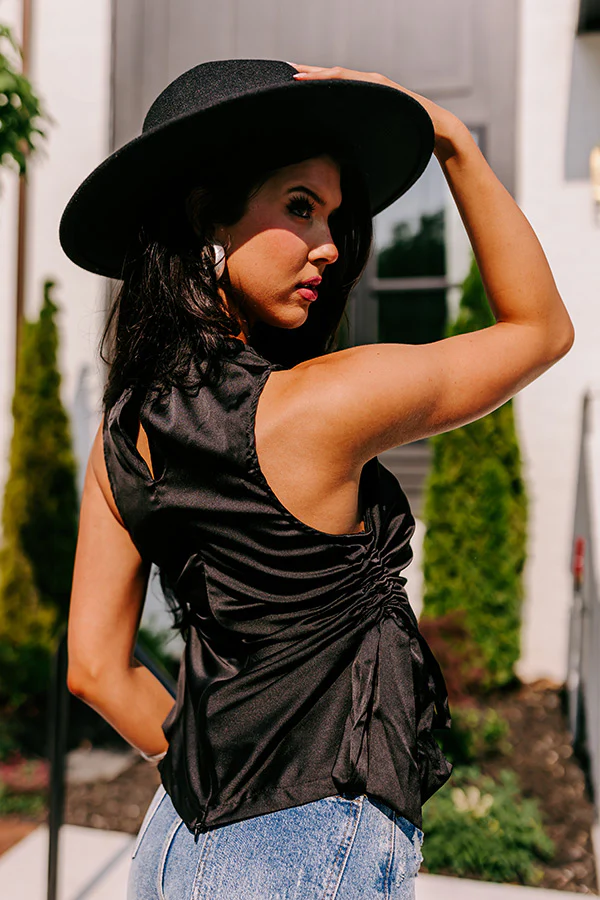 Renegade Ruched Satin Top In Black - Image 2