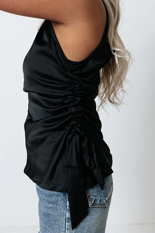 Renegade Ruched Satin Top In Black - Image 9