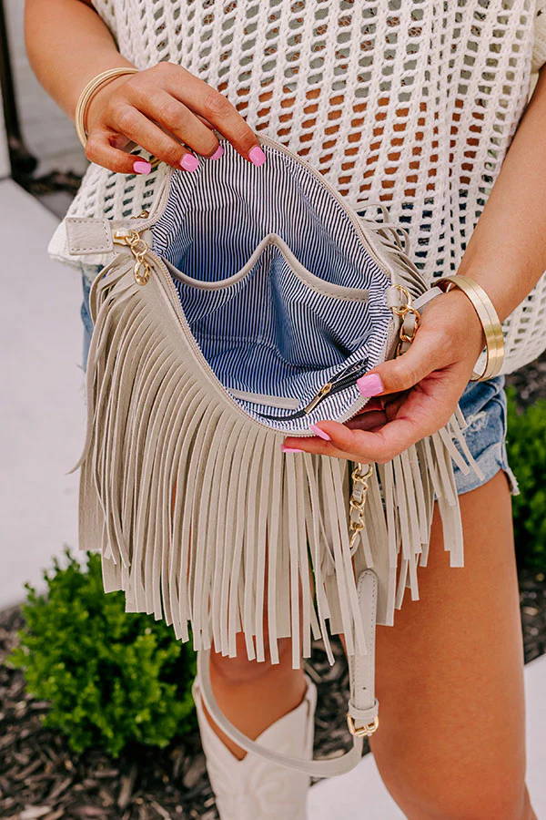 Right On Cue Fringe Crossbody In Grey - Image 4