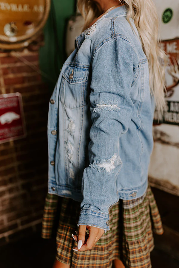 Risen South Town Distressed Denim Jacket in Light Wash - Image 8