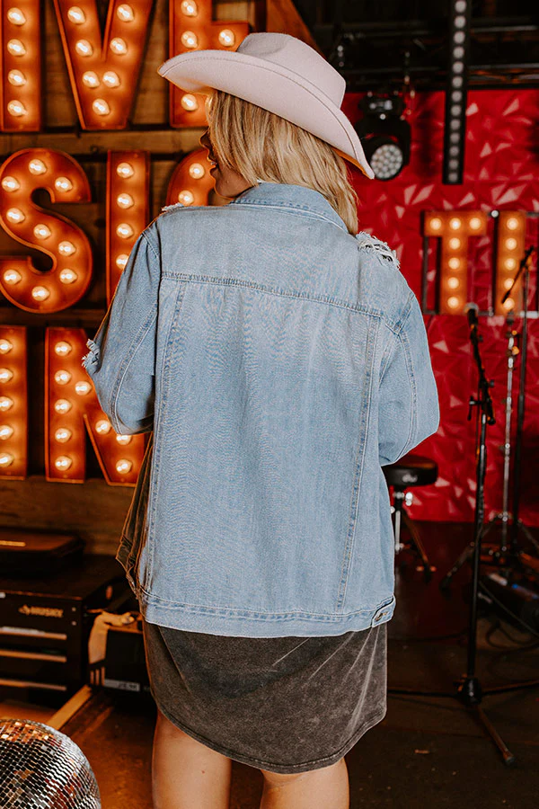Risen South Town Distressed Denim Jacket in Light Wash Curves - Image 4