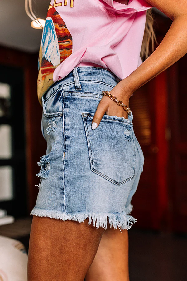 Risen The Avalay High Waist Distressed Shorts in Light Wash - Image 5