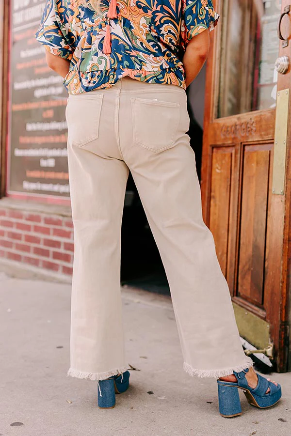 Risen The Eras High Waist Distressed Jean in Beige Curves - Image 2