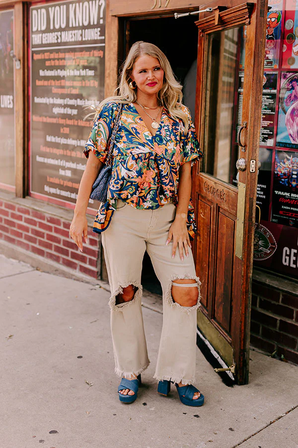 Risen The Eras High Waist Distressed Jean in Beige Curves - Image 5