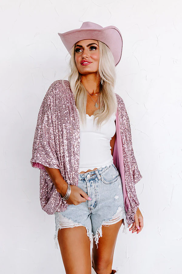 Ritzy Bliss Sequin Cardigan In Blush - Image 3