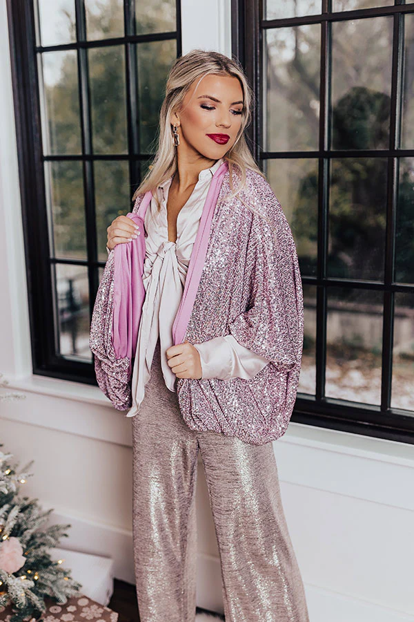 Ritzy Bliss Sequin Cardigan In Blush - Image 7