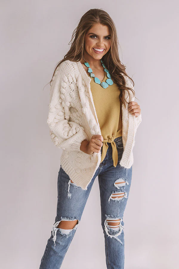 Romantic Mood Knit Cardigan in Cream - Image 3