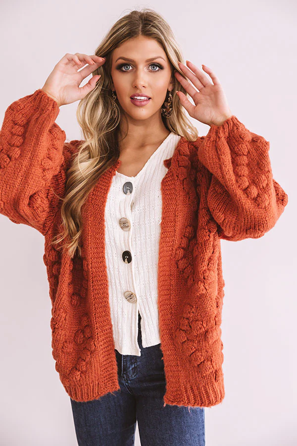 Romantic Mood Knit Cardigan in Rust - Image 3